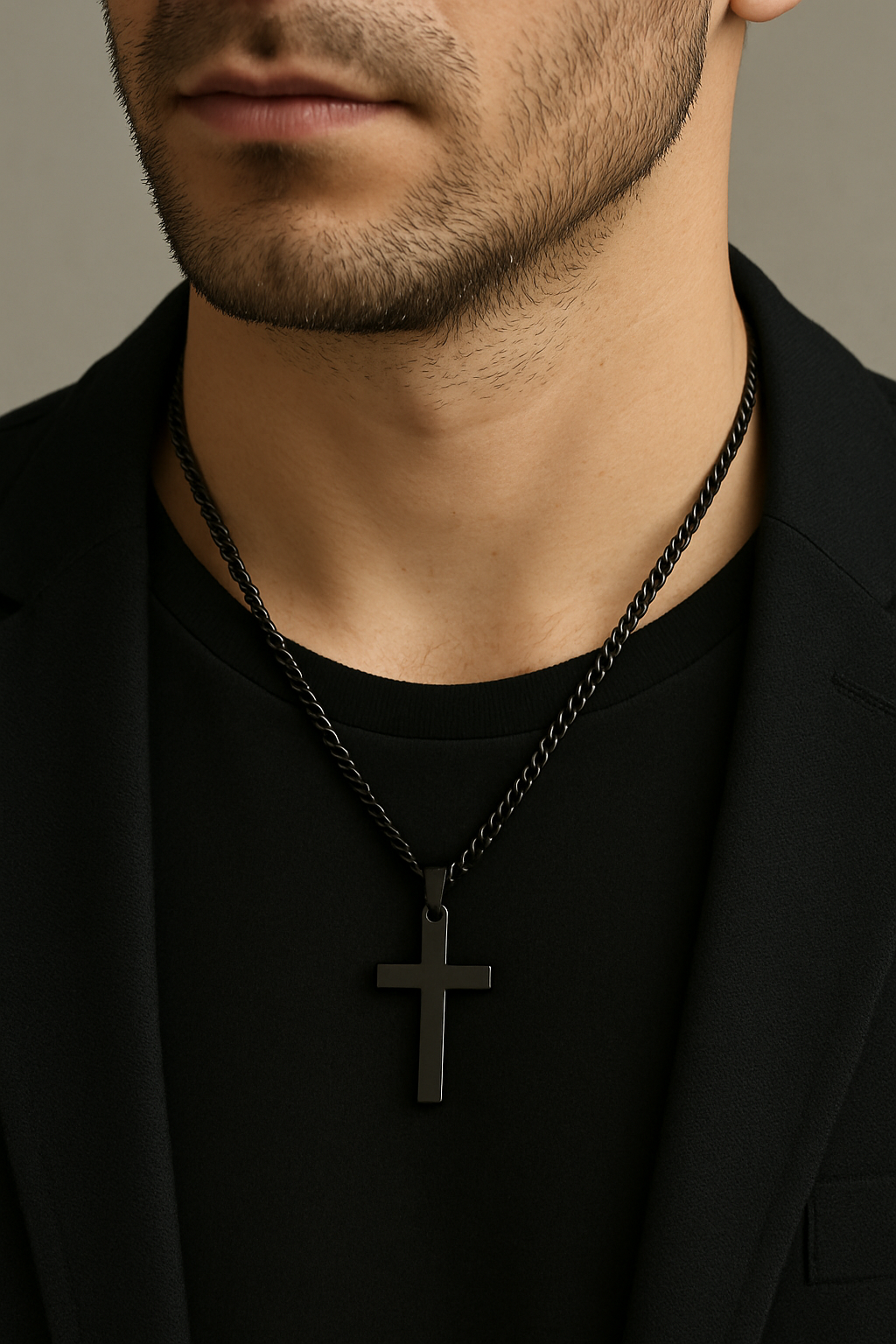 Men's Black Stainless Steel Cross Necklace – Masculine Pendant Chain