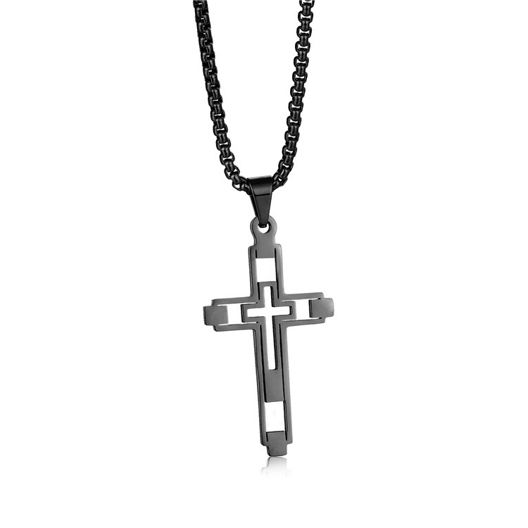 Mens Titanium Cross Pendant Necklace Gold Religious Titanium Steel Jewelry for Men