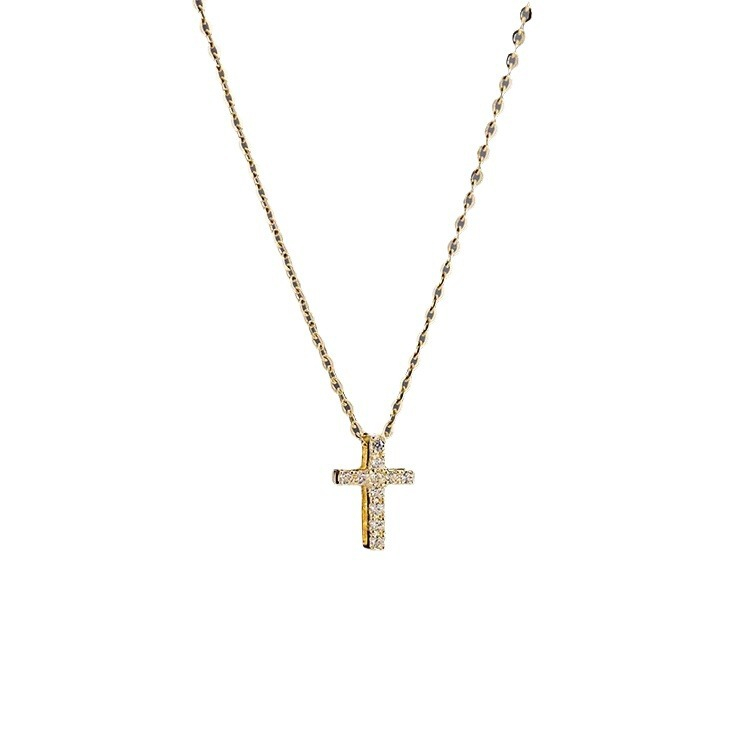 Petite Cross Necklace – Dainty Gold Plated Cross Pendant with Cubic Zirconia for Women