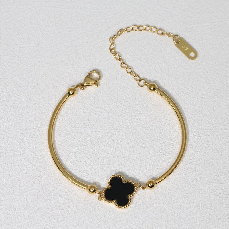 Gold Tube Bangle Bracelet with Green Clover Charm – Precious Metal Jewelry Supply