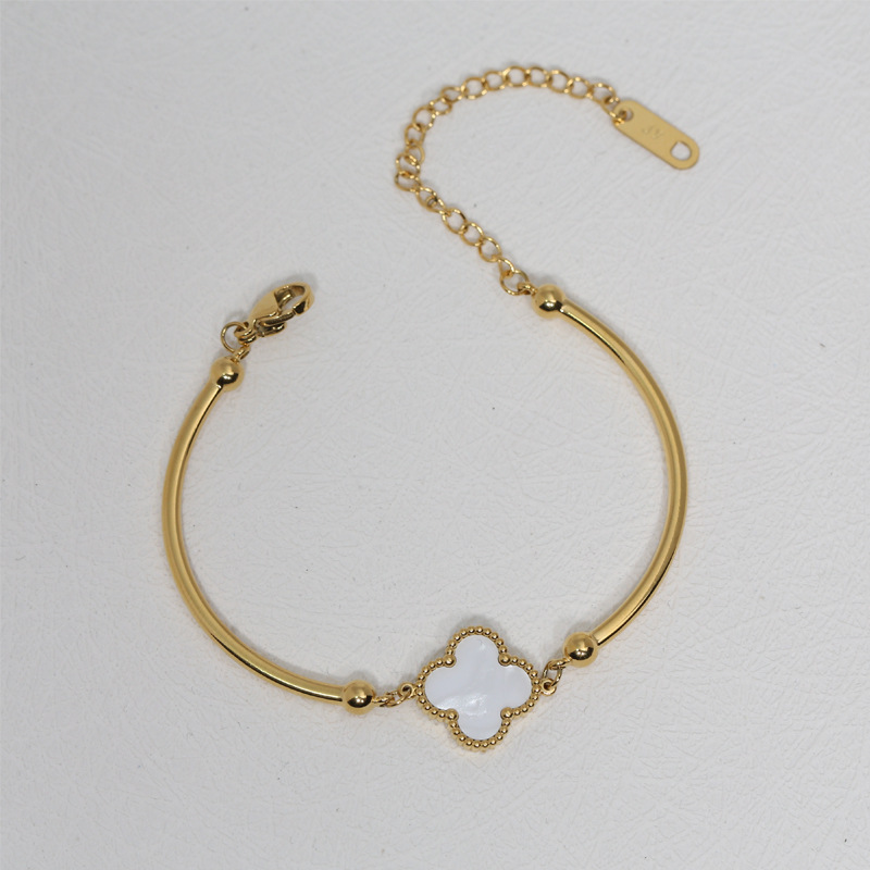 Gold Tube Bangle Bracelet with Green Clover Charm – Precious Metal Jewelry Supply