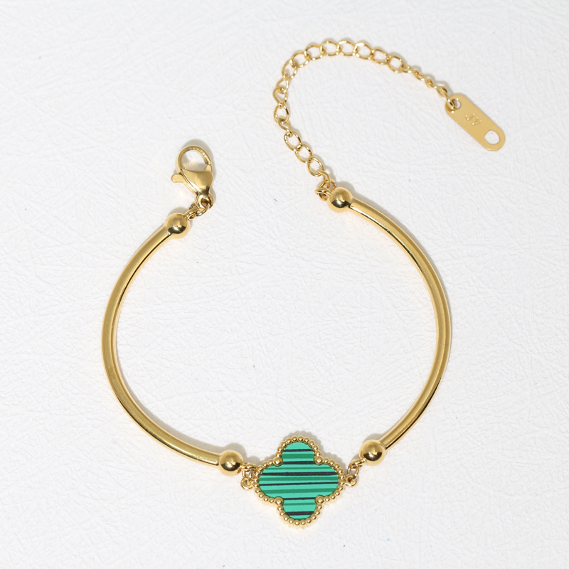 Gold Tube Bangle Bracelet with Green Clover Charm – Precious Metal Jewelry Supply