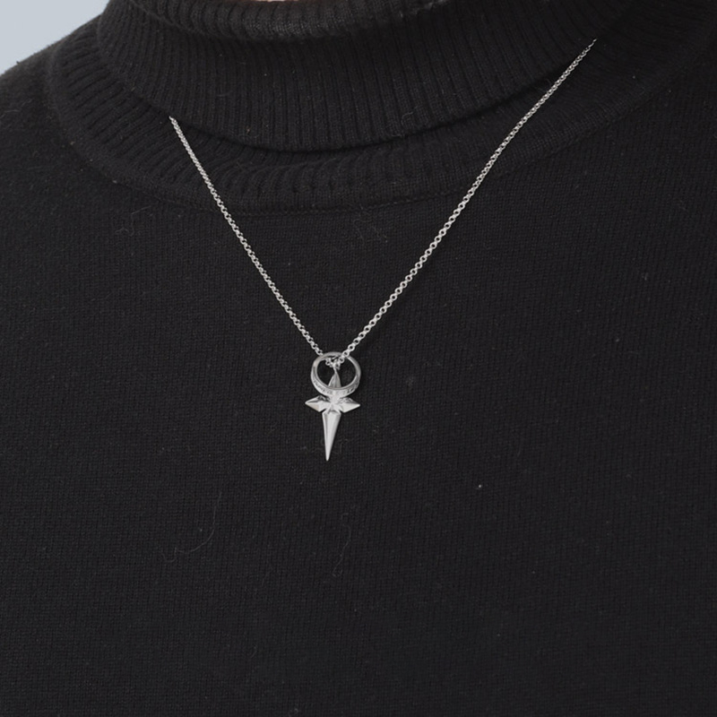 Pure Silver Crucifix Necklace for Men – Geometric Cross Pendant & English Engraved Ring