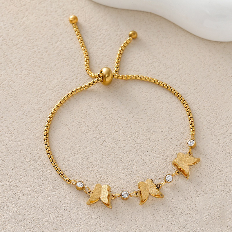 Gold Butterfly Adjustable Bracelet with Zircon Crystals – Elegant and Lightweight for Women