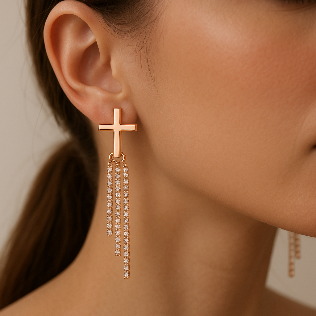 Sterling Silver Cross Earrings with Crystal Tassels – Modern Women’s Religious Jewelry
