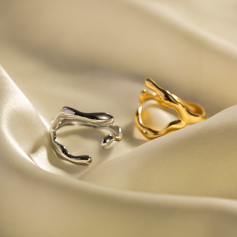 Irregular Gold Stainless Steel Ring for Women - Adjustable Open Band