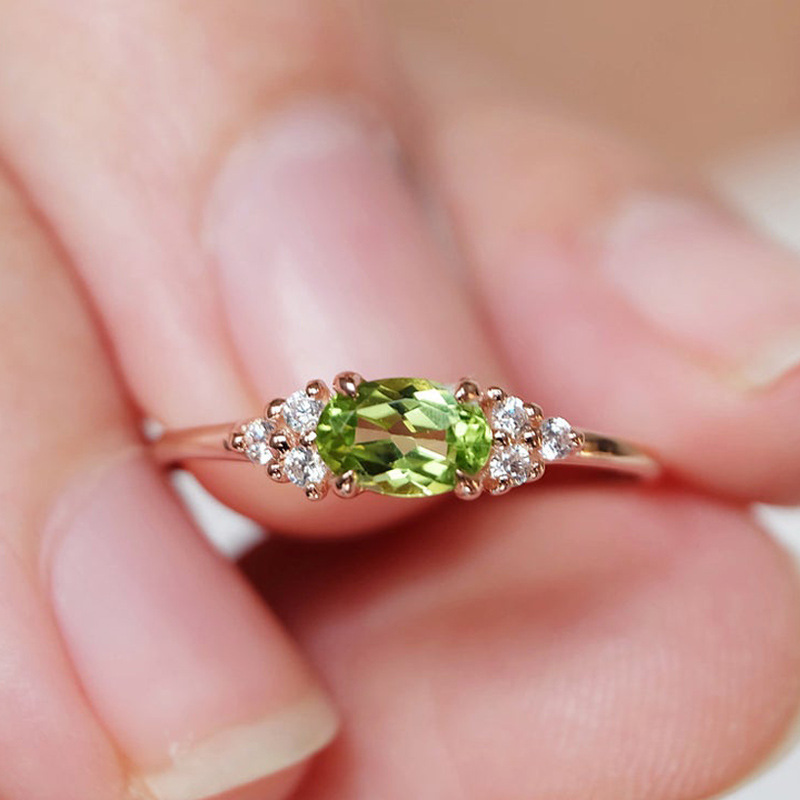 Fashion Ring for Women – Olive Green Zircon with Rose Gold Finish, Elegant 3-Stone Design