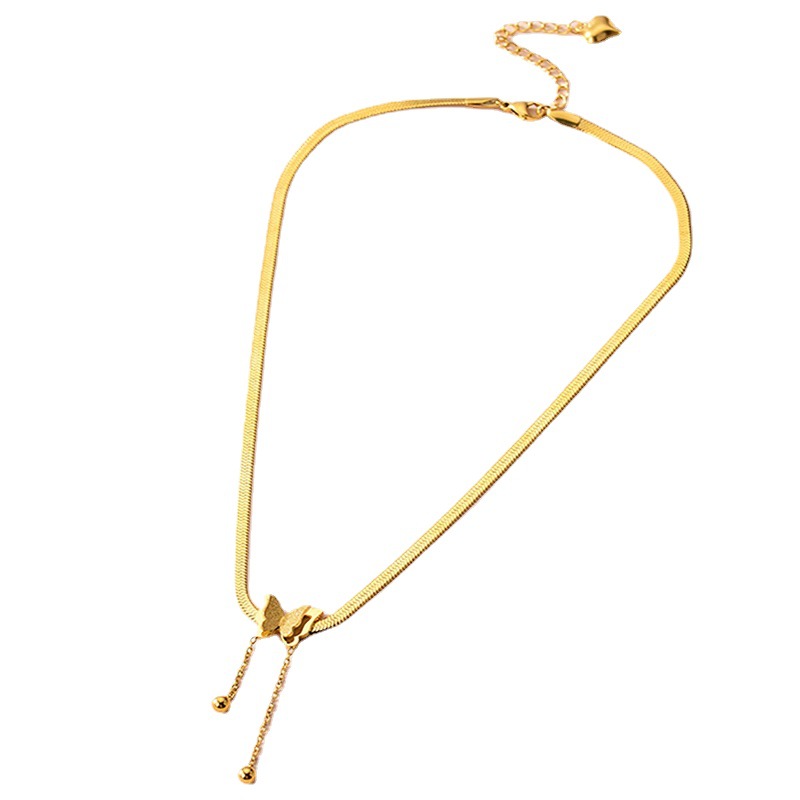 Multicolored Fashion Necklace Gold Butterfly Tassel Pendant Snake Chain Adjustable Multicolored fashion necklace for Women Gift
