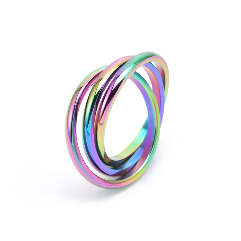 4-Color Titanium Stainless Steel Rolling Band Ring for Women