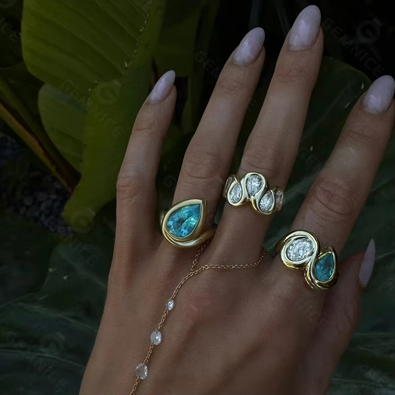 New Arrival 18K Gold Diamond Reverse Teardrop Ring for Women – Elegant Luxury Statement Jewelry