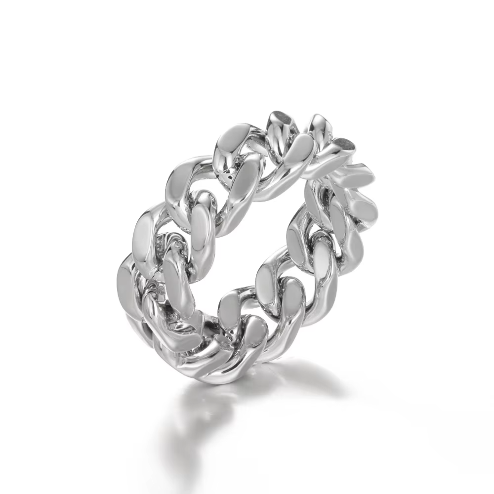 Hip Hop Bold Chain Ring – Stainless Steel Gold Silver Statement Jewelry for Women