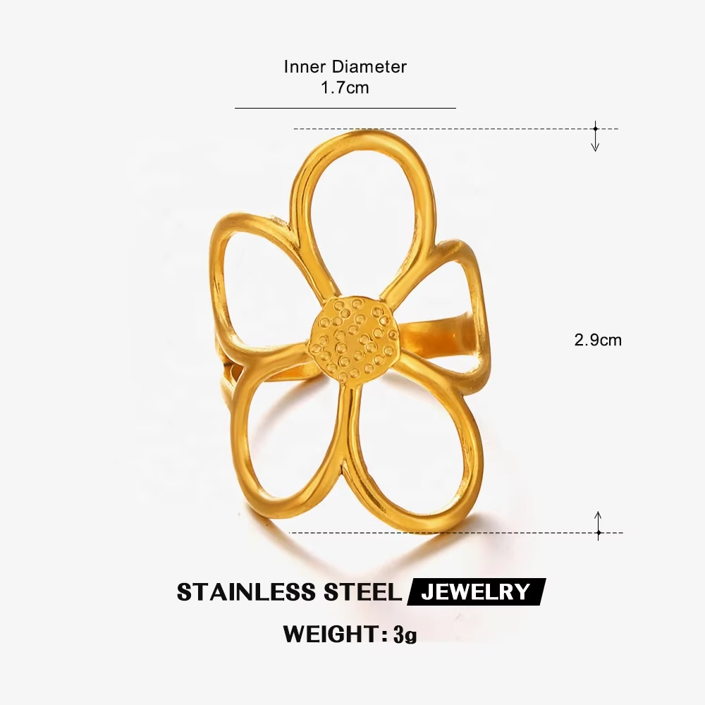 18K Gold & Silver Plated Stainless Steel Hollow Daisy Flower Rings – Adjustable Retro Jewelry for Women