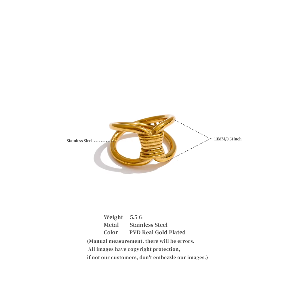 Unique 18K Gold Plated Stainless Steel Finger Ring – Twined Design with Hollow Double Layered Style