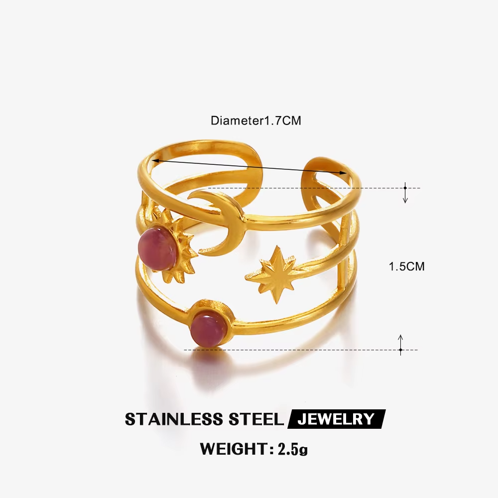 Celestial Retro Open Ring – Sun Moon Star Resin Inlaid Adjustable Jewelry