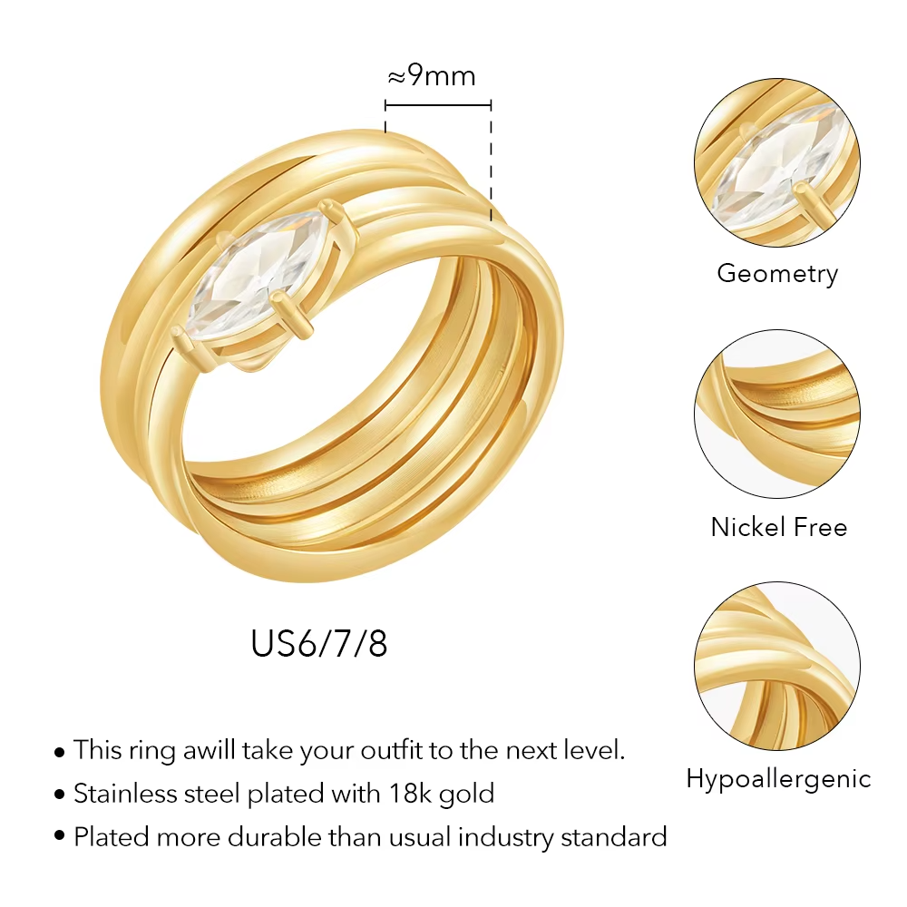 Latest 18K Gold Plated Spiral Coil Zircon Ring – Trendy Stainless Steel Fashion Jewelry for Women