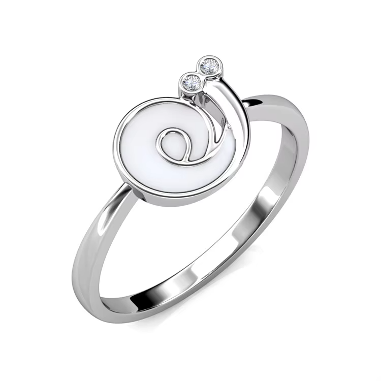 Snail-Inspired 18K White Gold Ring with Austrian Crystals – Unique Animal Embellished Eternity Band for Women