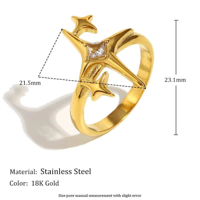 Minimalist Polar Star 18K Gold Plated Stainless Steel Ring – Elegant Women's Zircon Fashion Jewelry