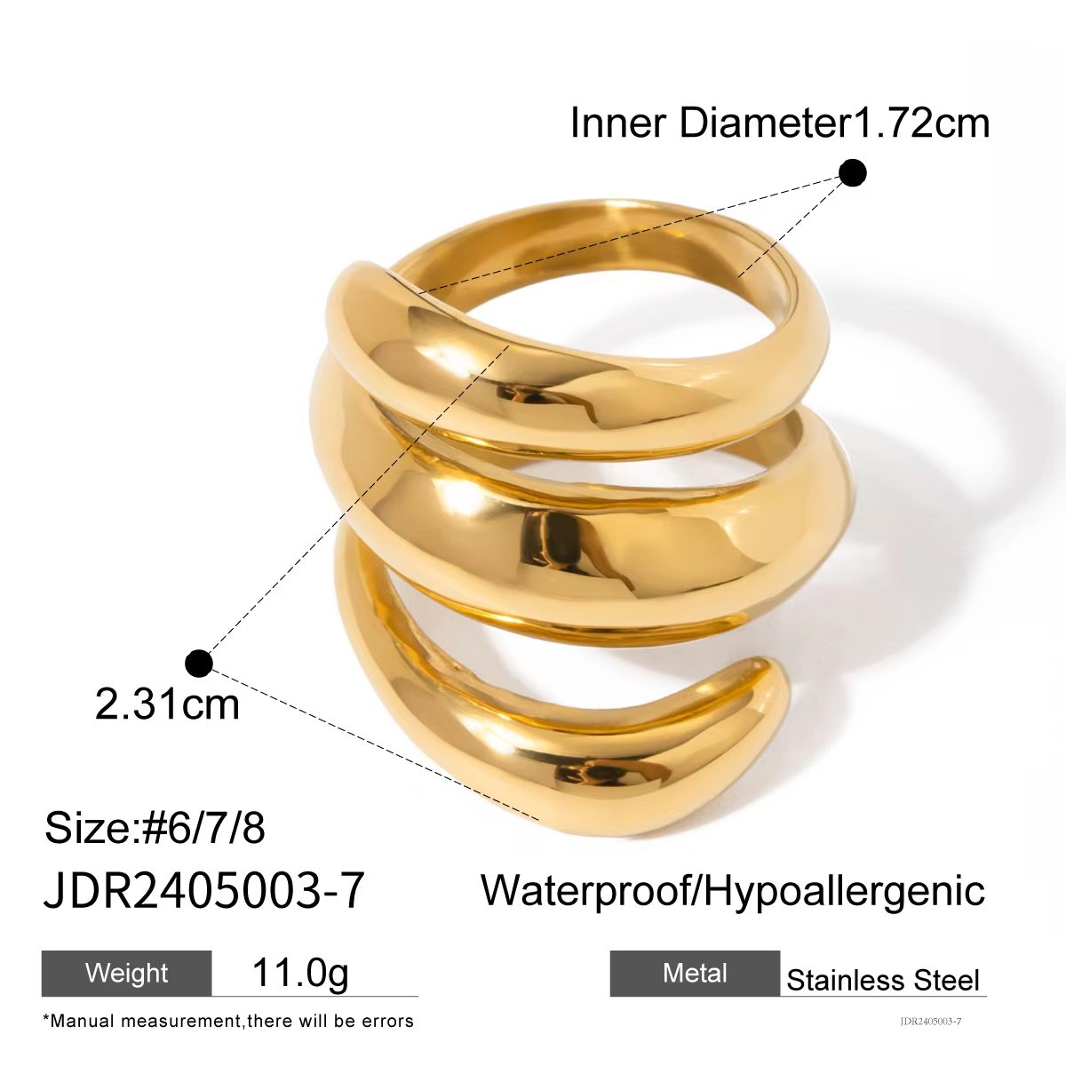 Chunky 18K Gold Plated Medieval Style Stainless Steel Ring – Unisex Bold Fashion Jewelry