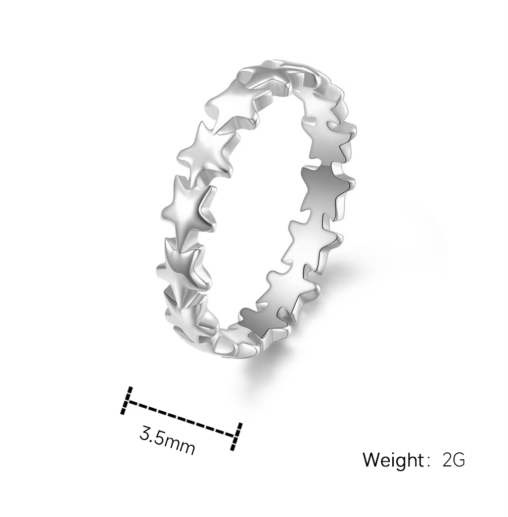 New 3.5mm Star Stackable Stainless Steel Ring – Rose Gold, Black, Silver, Gold | Fashion Jewelry for Men & Women
