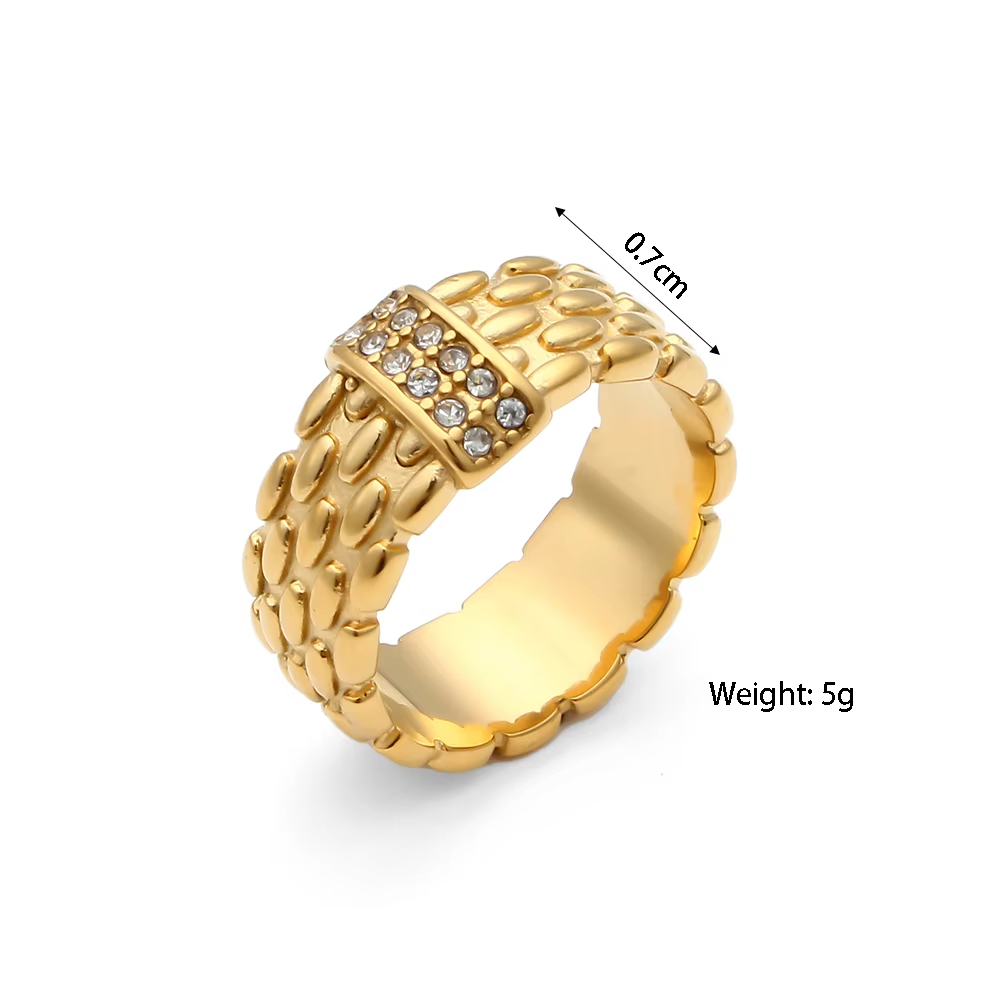 INS Popular 18K Gold Plated Woven Stainless Steel Zircon Ring for Women and Men