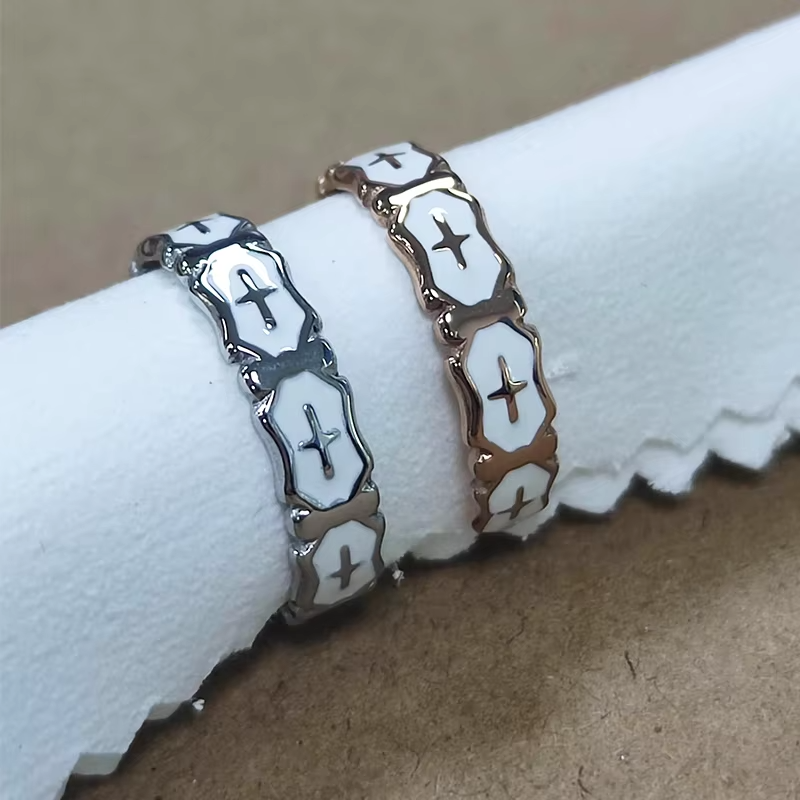 Wholesale White Resin Stainless Steel Ring – 5mm Adjustable Wedding Party Band for Women