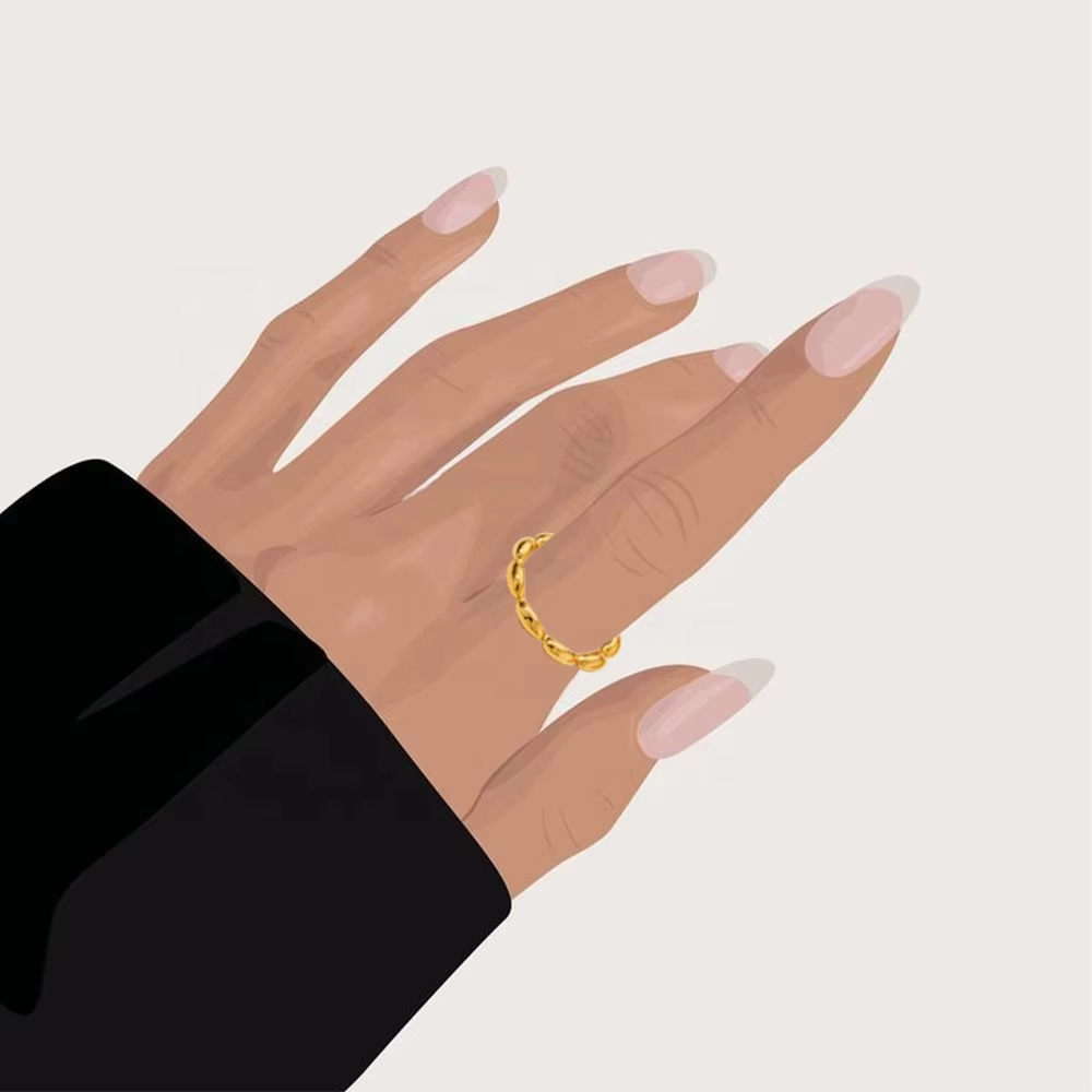 Silver & Gold Plated Oval Bead Stainless Steel Rings – Minimalist Wedding & Fashion Jewelry for Women