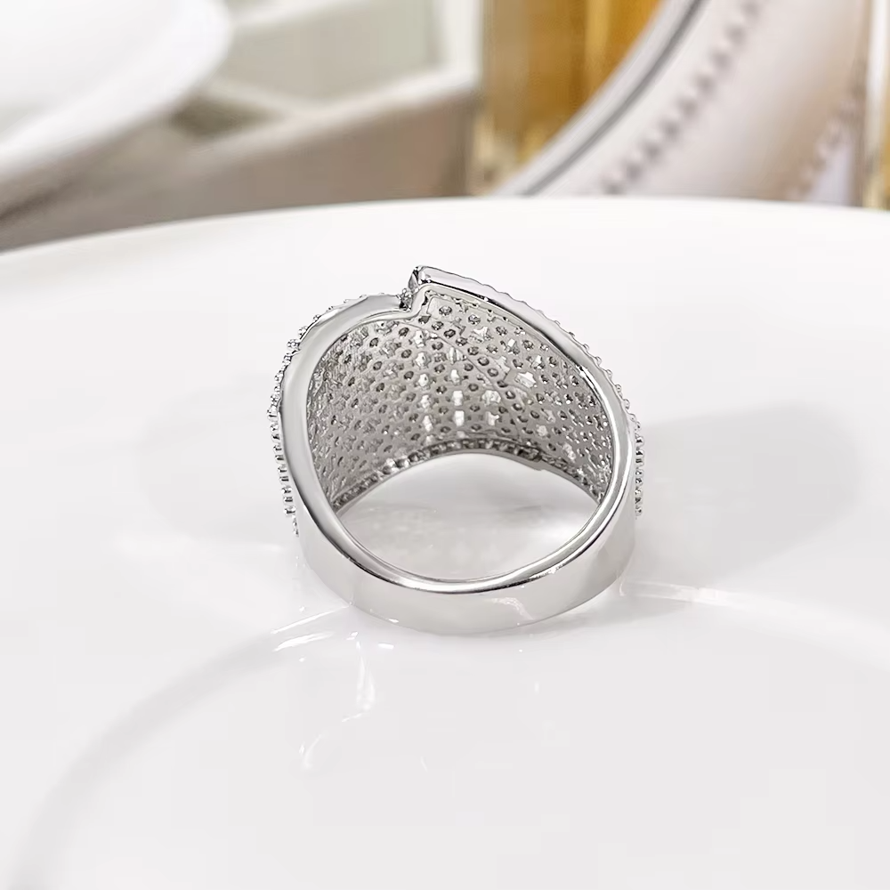 Elegant Dual Zircon Open Ring for Women – Adjustable Roman Numerals Rose Gold Stainless Steel Ring