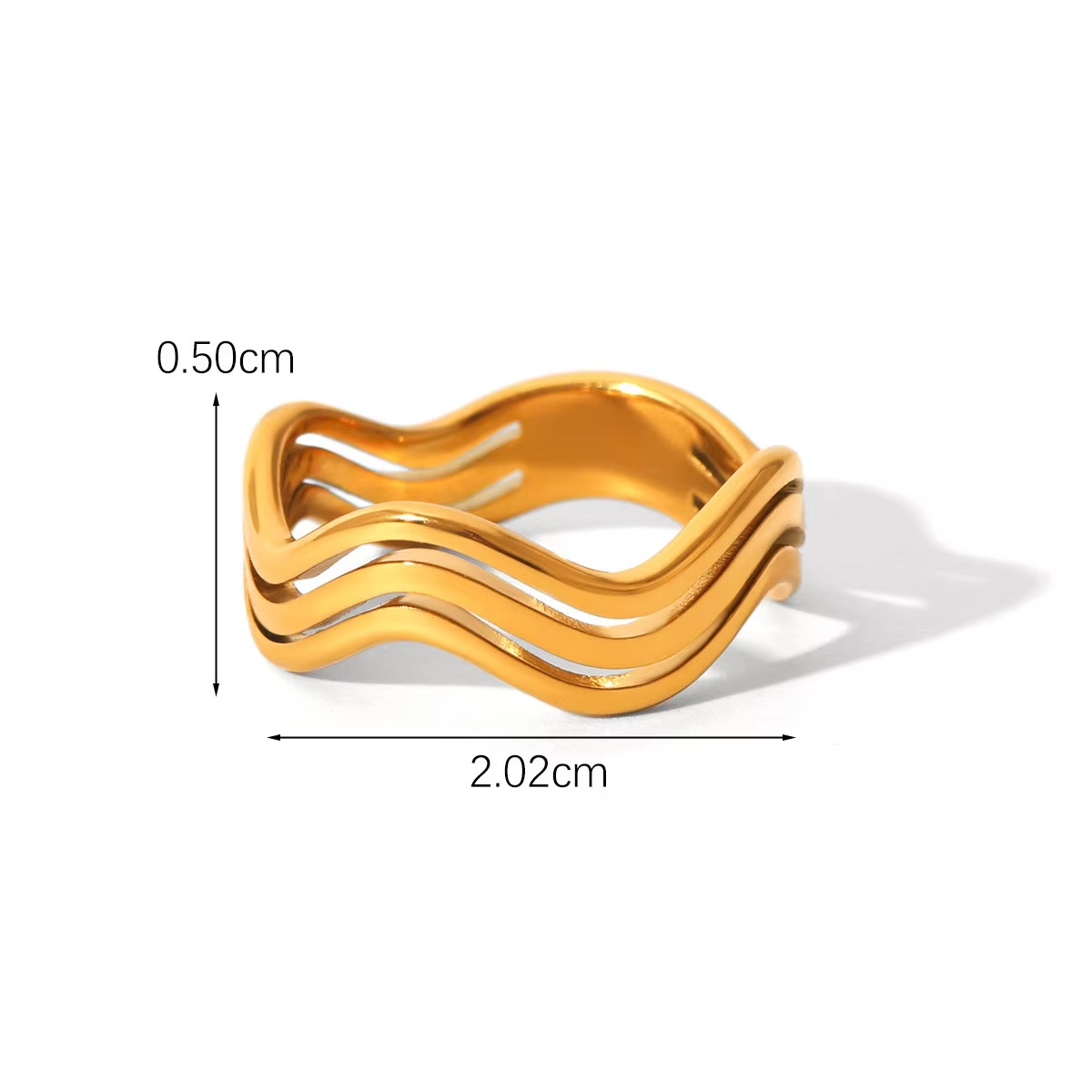 Charm 18K Gold Plated Multilayer Hollow Wave Ring – Stainless Steel Fashion Jewelry