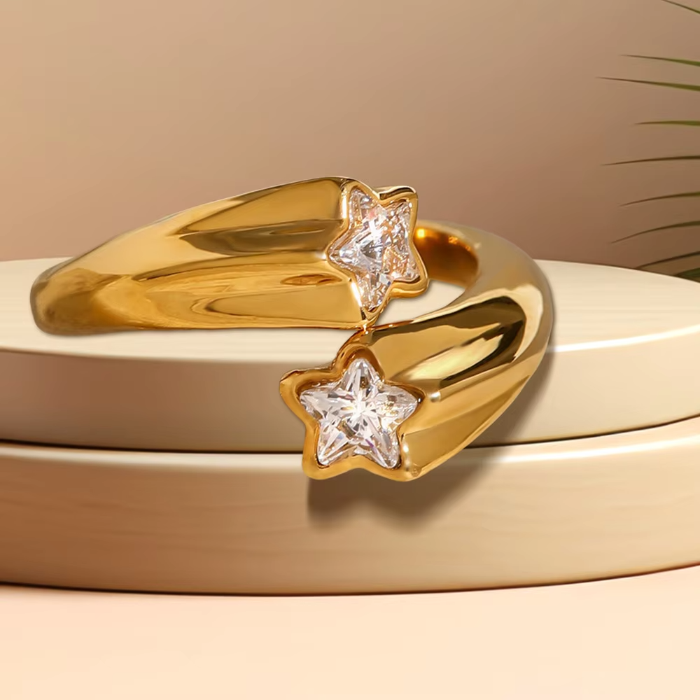 Wide Band Adjustable Zircon Ring – Gold & Silver Statement Jewelry