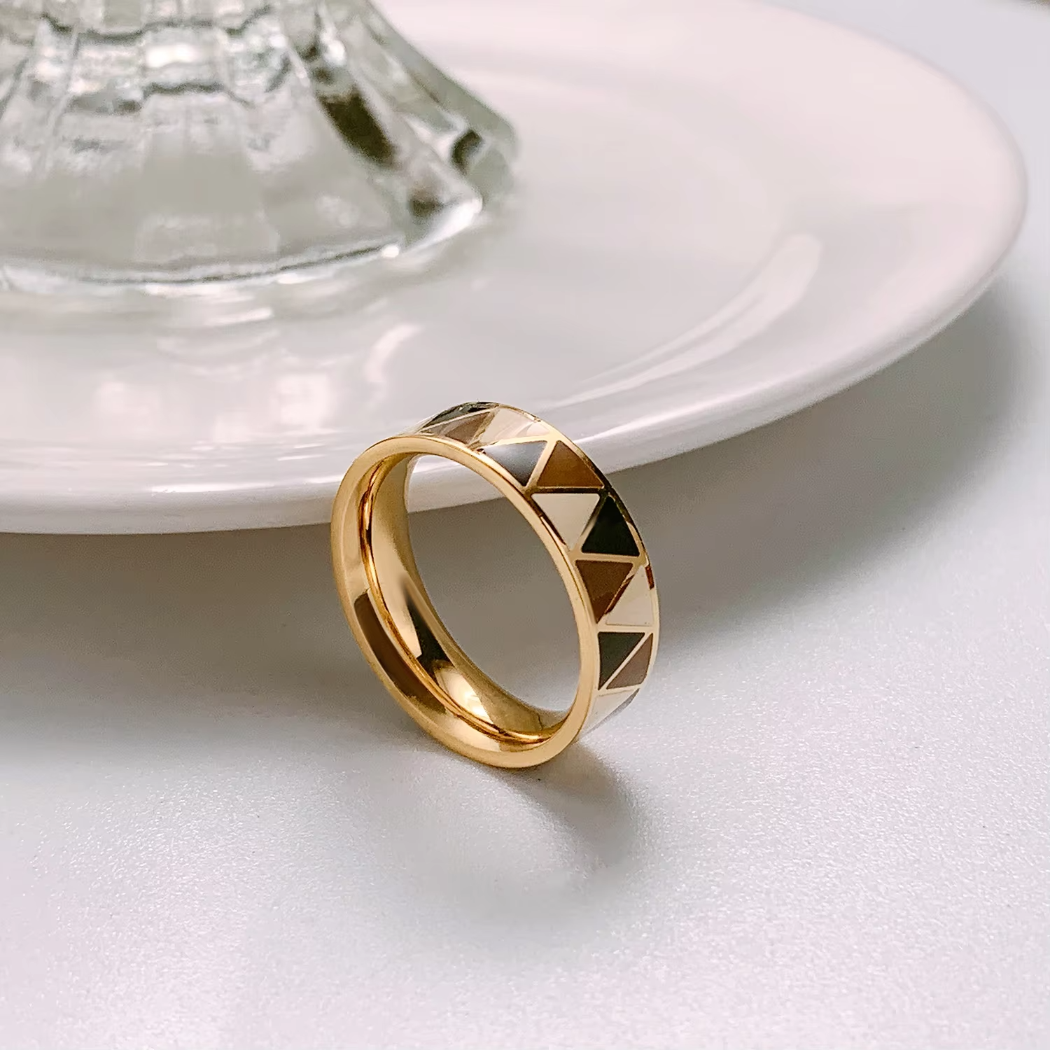 Enamel Triangle Geometric Ring – Colorful Minimalist 18K Gold Plated Stainless Steel Band for Women & Men