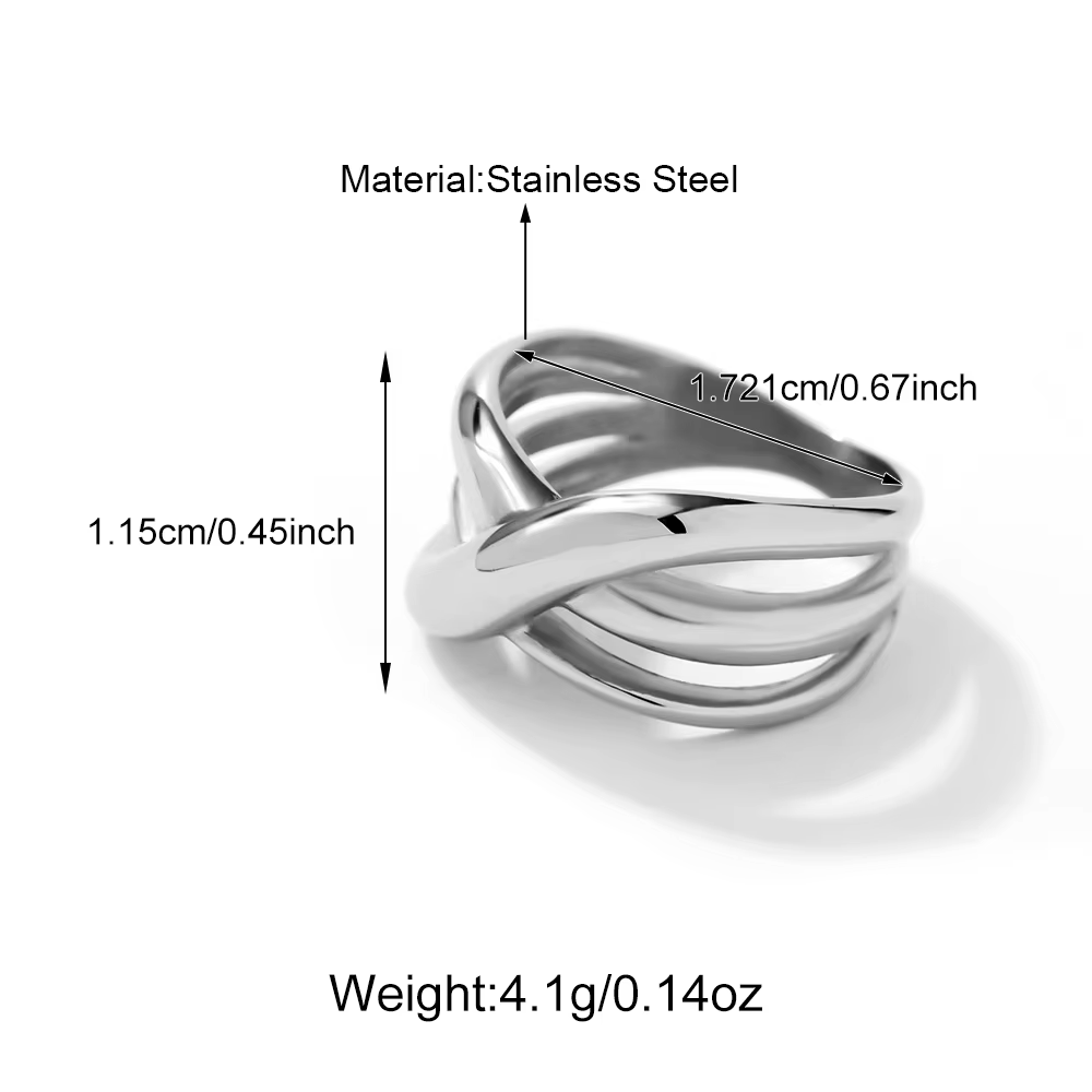 Minimalist Silver Stainless Steel Crossover Ring for Women – Trendy 2026 Design
