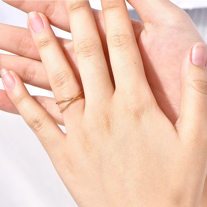 18K Gold Plated Double Band Geometric Ring – Cyber Articulation Design for Women