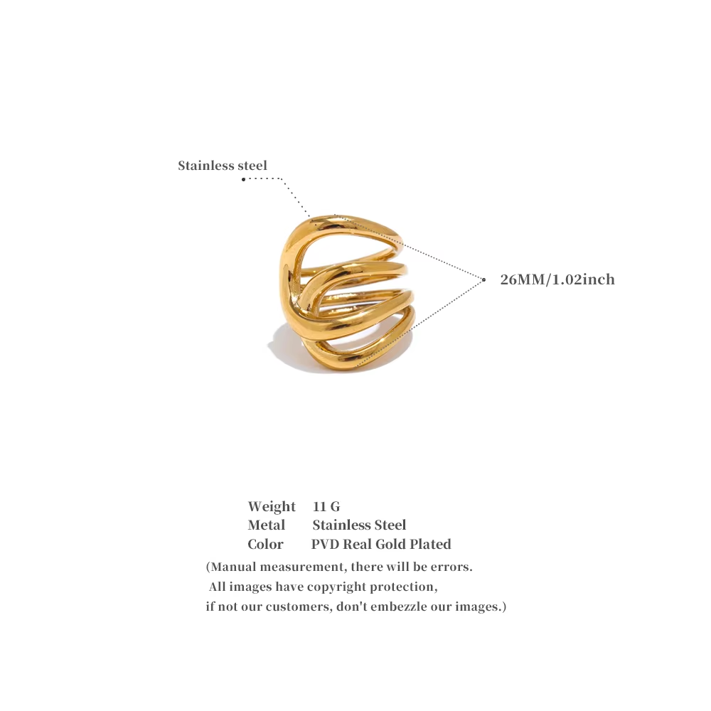 Hollow Stainless Steel Metal Cast Fashion Ring 18K Gold Plated PVD Waterproof Finger Ring for Women Jewelry Gift