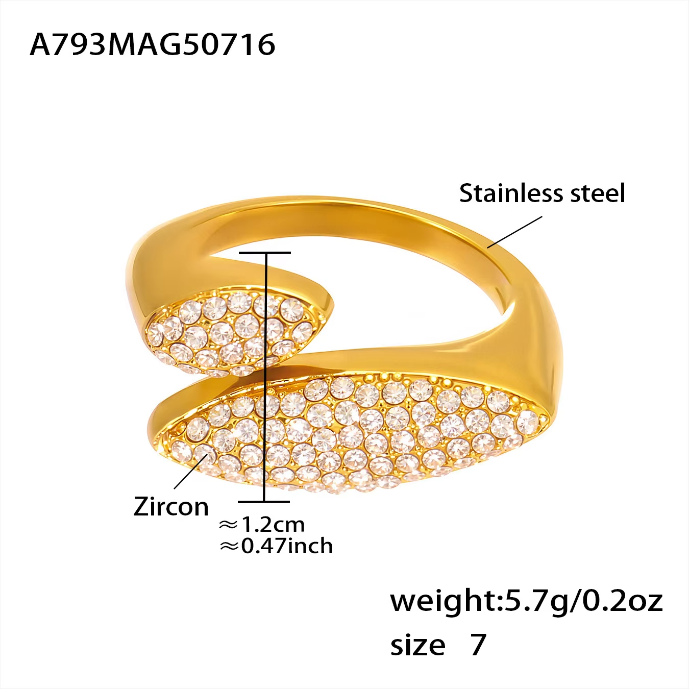 Elegant Gold-Plated Titanium Steel Open Ring Studded Geometric Design Simple Stylish Stainless Steel Jewelry for Trendy Fashion