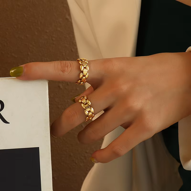 INS Irregular Stitching Hip-hop Ring – 18K PVD Gold Plated Stainless Steel Chunky Statement Ring