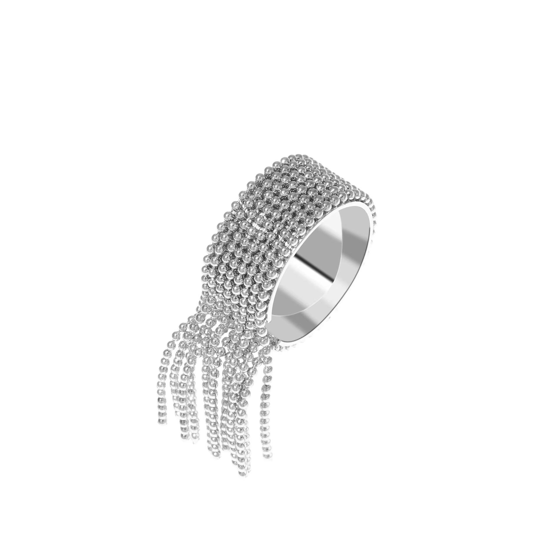 Beaded Tassel Fringe Ring – Wide Band Adjustable 316L Stainless Steel Statement Cocktail Ring for Women