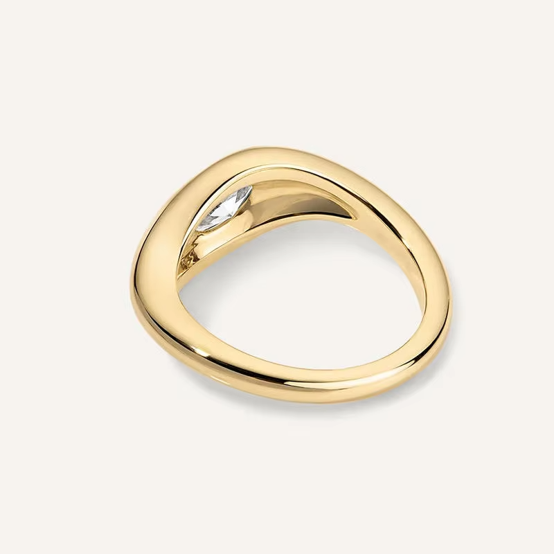 Ribbed 18K Gold Plated Ring with Rectangle Zircon – Tarnish-Free Stainless Steel Fashion Jewelry for Women