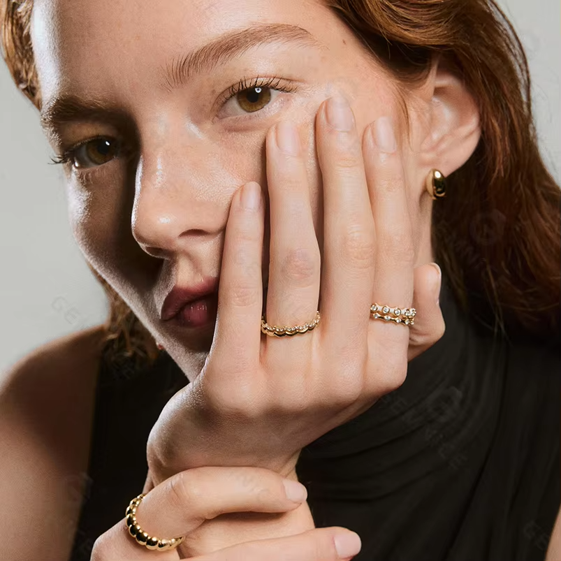 Slim 18K Gold Vermeil Stacker Ring Set with CZ - Custom Logo Available