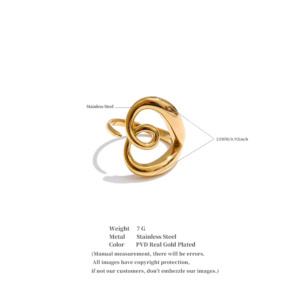 Minimalist 18K Gold-Plated Heart-Shaped Open Ring Unisex Adjustable Fashion Jewelry