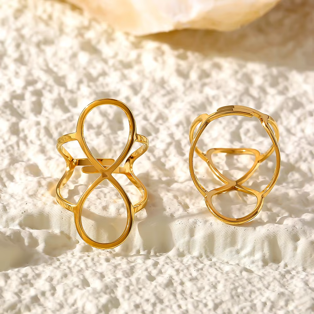 New 18K Gold/Silver Plated Chunky 8-Shape Ring – Exaggerated Adjustable Stainless Steel Ring for Women