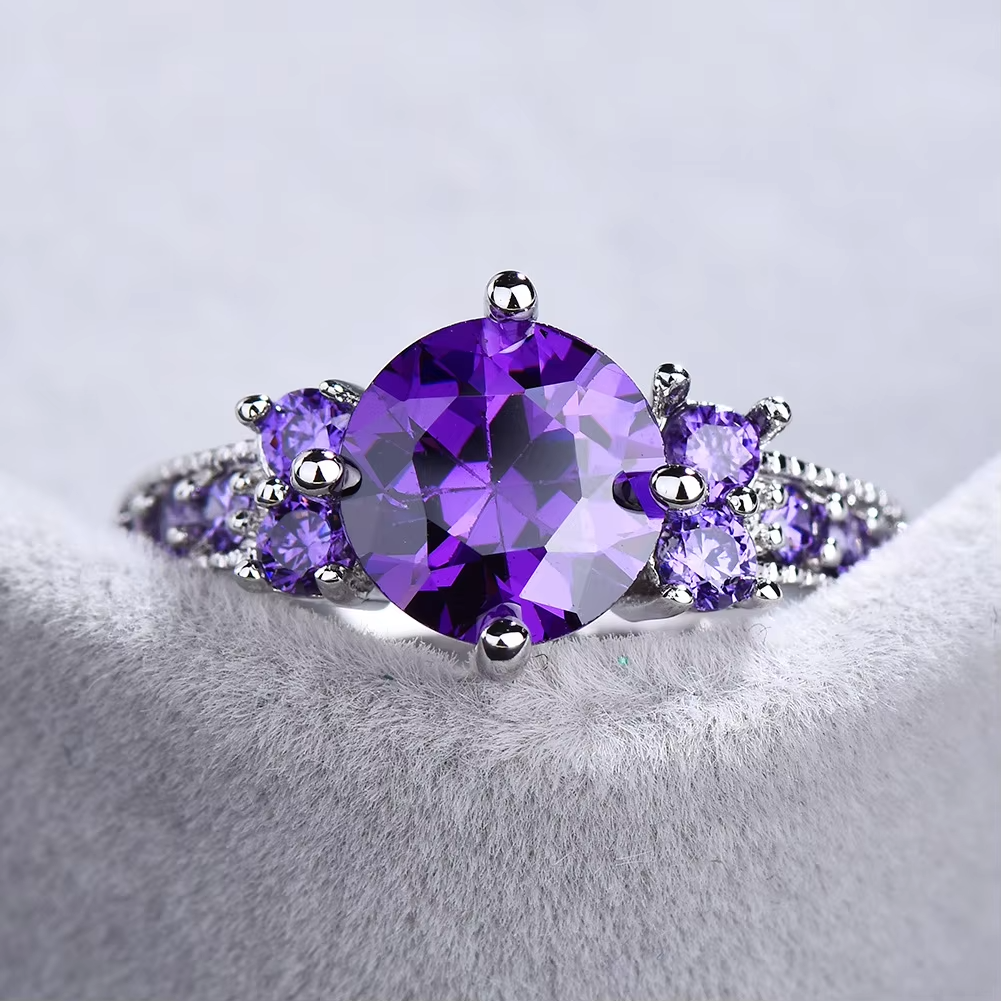 Hot Selling Amethyst Silver Ring for Women – Elegant Fashion Jewelry Engagement Proposal Ring