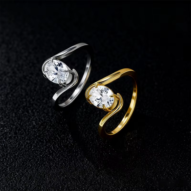 14K Gold Plated Titanium Oval Zircon Ring – Elegant Stainless Steel Wedding Engagement Band for Women