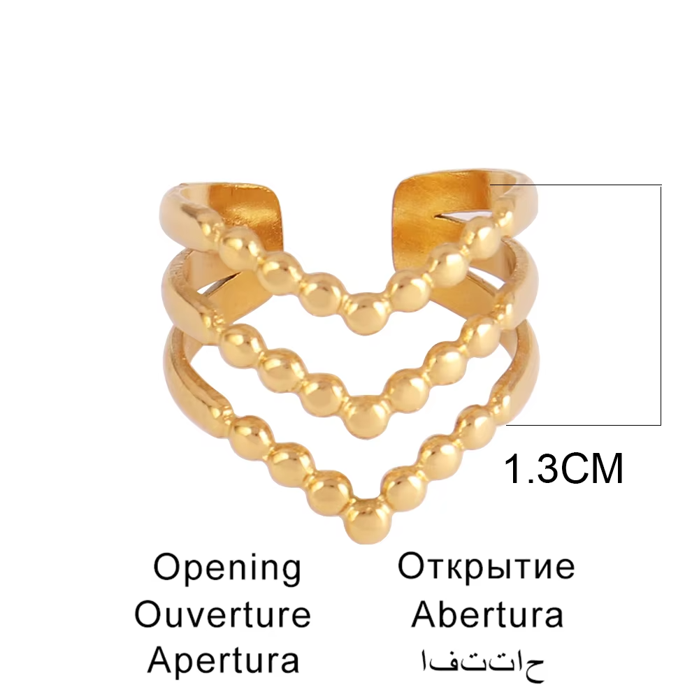 Wholesale Adjustable 18K Gold Plated V Shape Stainless Steel Fashion Ring for Women