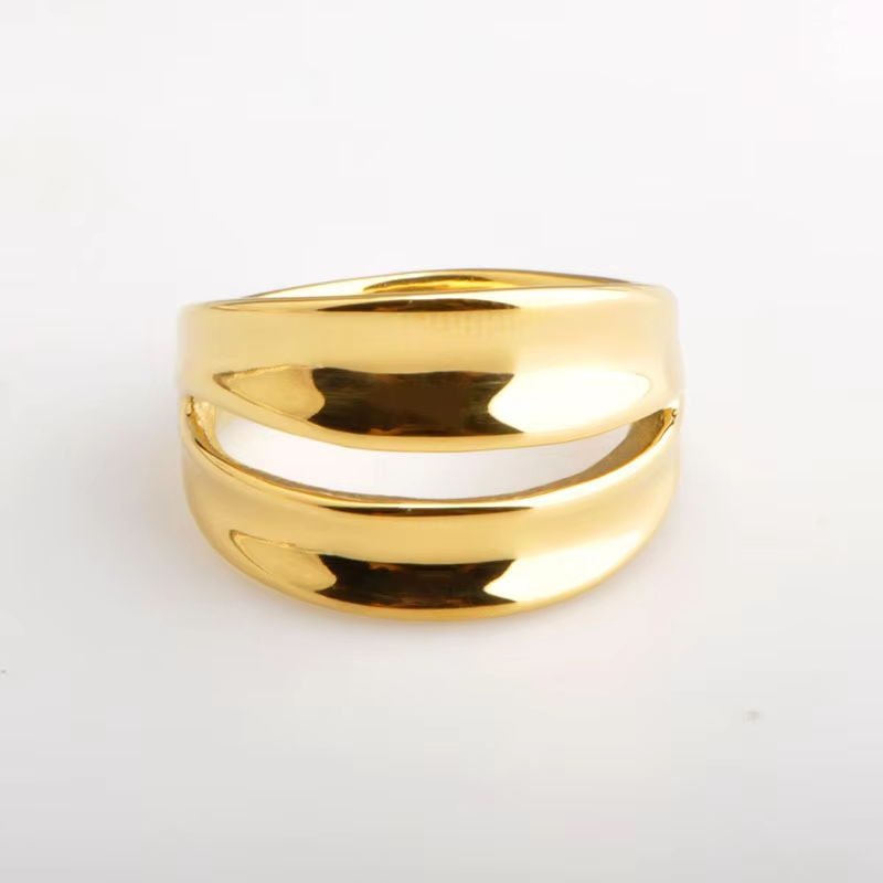 18K Gold Plated Double Arc Finger Ring – High Polish Stainless Steel Jewelry for Party & Daily Wear