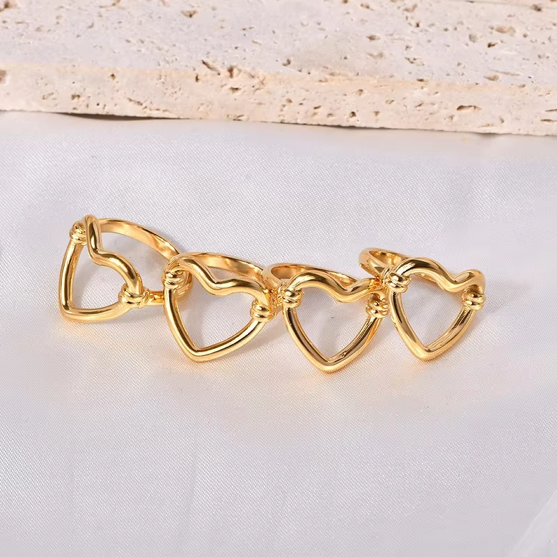 18K Gold Plated Hollow Out Heart Finger Ring – Stainless Steel Dainty Jewelry for Women