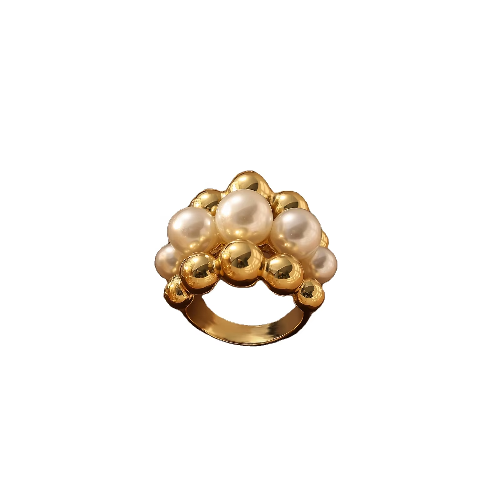 Luxury 18K Gold Plated Pearl Ball Layered Ring – Elegant Stainless Steel Fashion Jewelry for Women