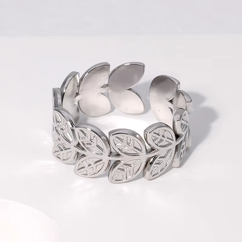 Fashion Adjustable Leaf Open Ring – High Quality Stainless Steel Jewelry for Women