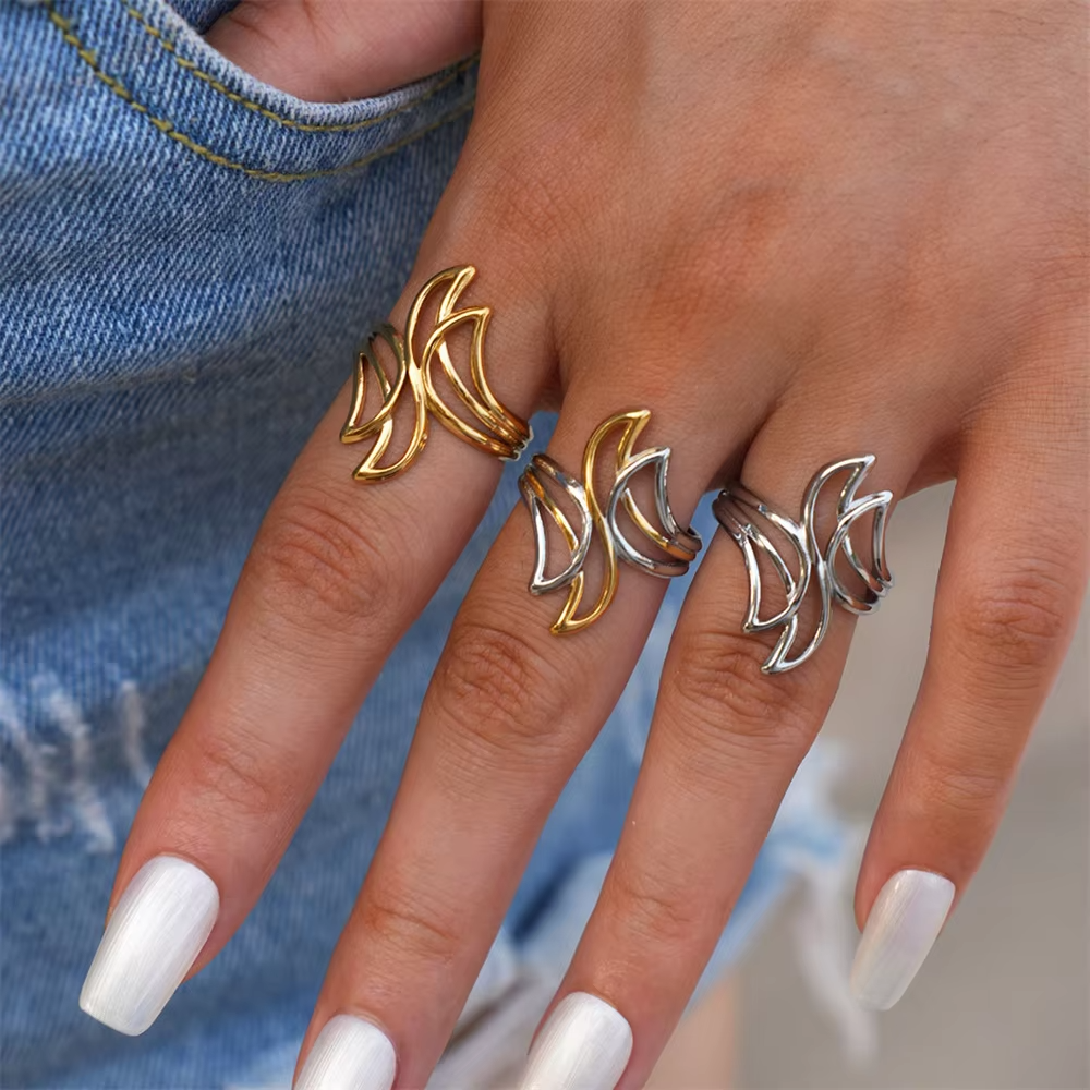 Trendy Stainless Steel Hollow Designer Finger Ring – Fashion Jewelry for Women 2025