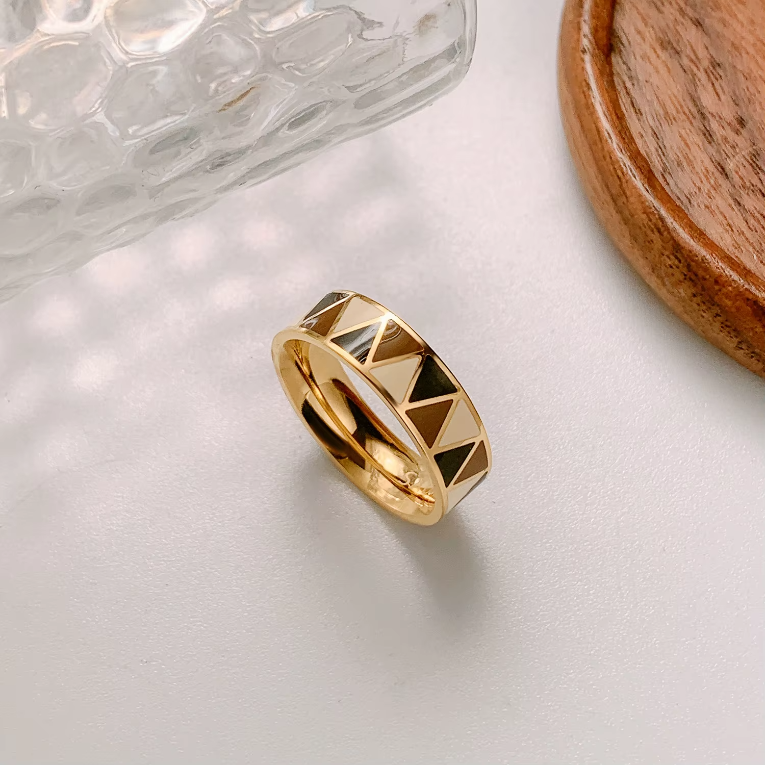 Enamel Triangle Geometric Ring – Colorful Minimalist 18K Gold Plated Stainless Steel Band for Women & Men