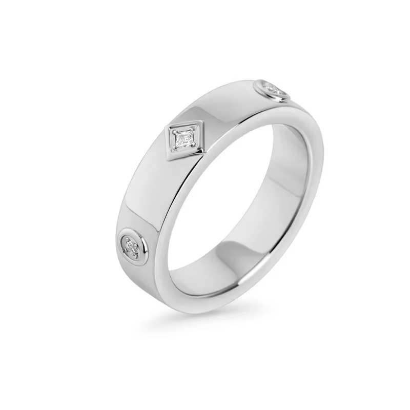 18K Gold Plated Wide Band Ring – Waterproof & Tarnish-Free Stainless Steel Zircon Ring for Women